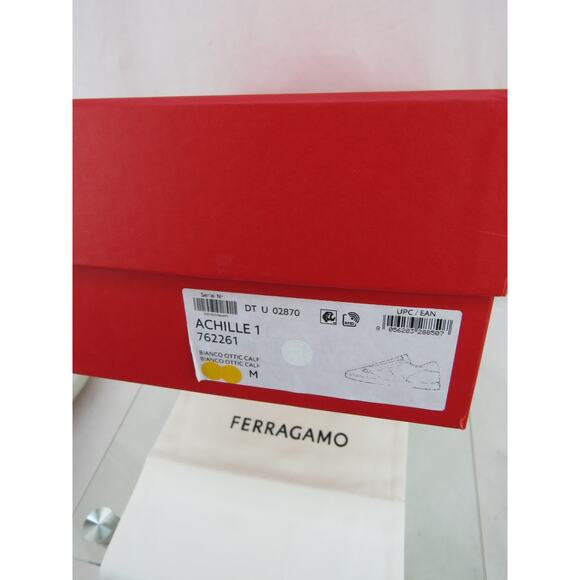 NIB FERRAGAMO ACHILLE 1 WHITE RED LEATHER LOGO SNEAKERS 10 43 ITALY - Picture 12 of 12